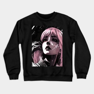 Intriguing Intensity: Immersive Black and White Anime Girl Artwork Goth Gothic Fashion Dark Pink Hair Crewneck Sweatshirt